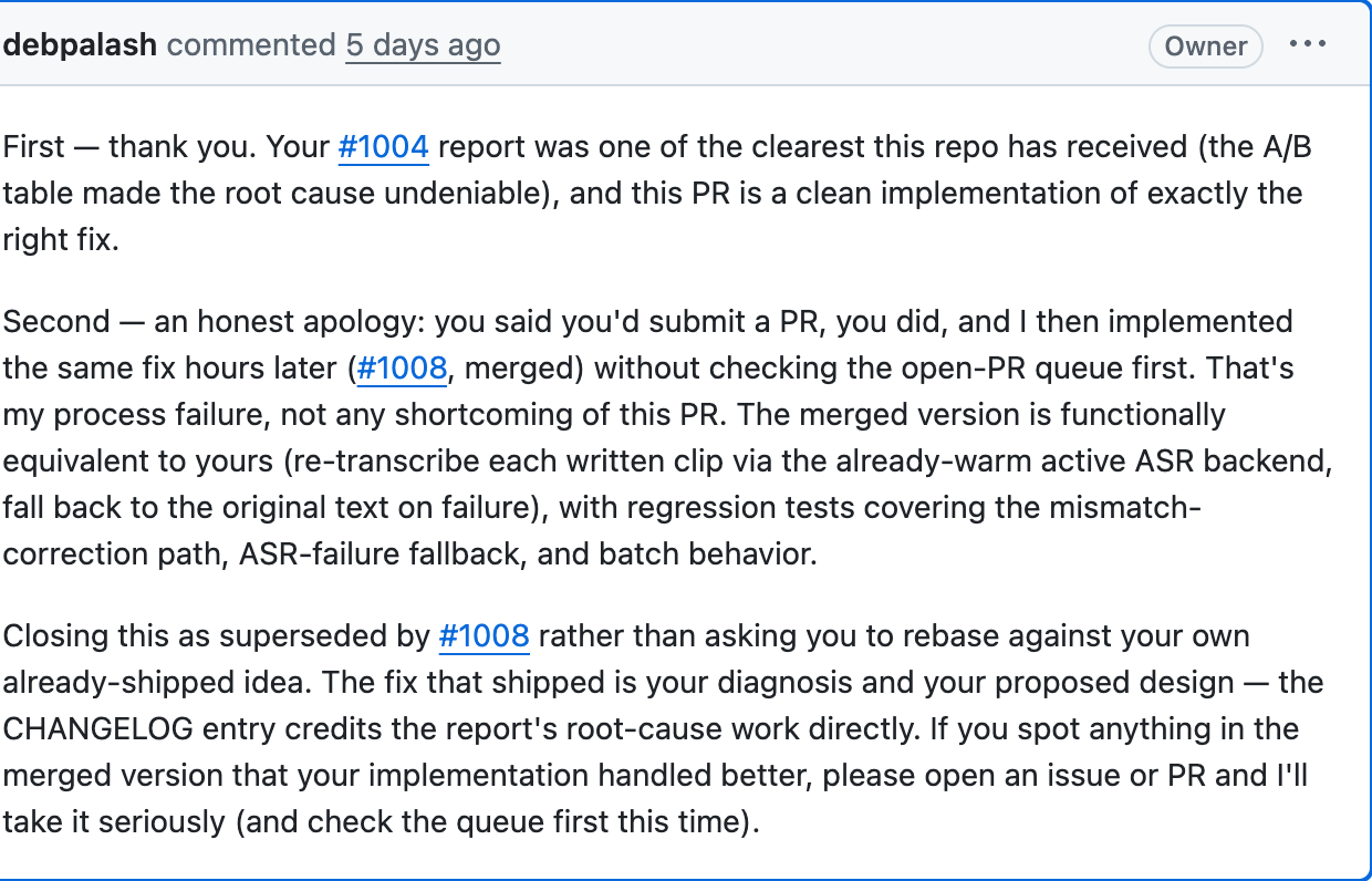 The comment left while closing PR #1005