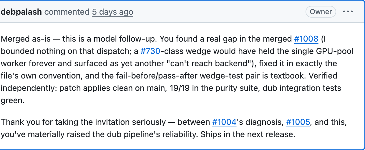 The merge comment on PR #1031